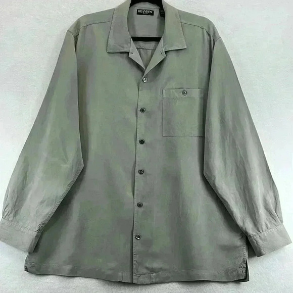 Brandini Men’s 100% Silk Button Down Shirt Size Large Gray Long Sleeve - Picture 1 of 12